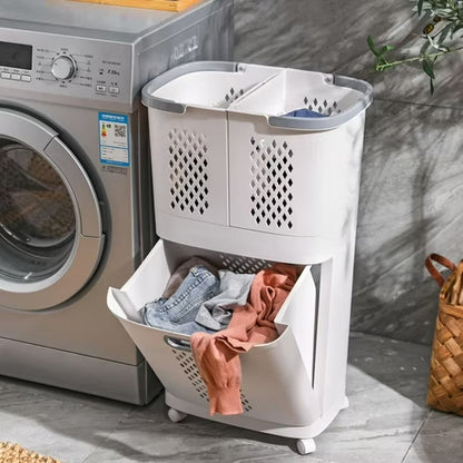 Organizador Cesta de Ropa Multiusos 3 Niveles con Ruedas - Desmontable y Portátil