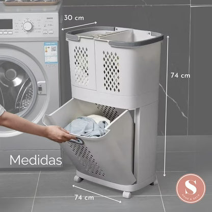Organizador Cesta de Ropa Multiusos 3 Niveles con Ruedas - Desmontable y Portátil