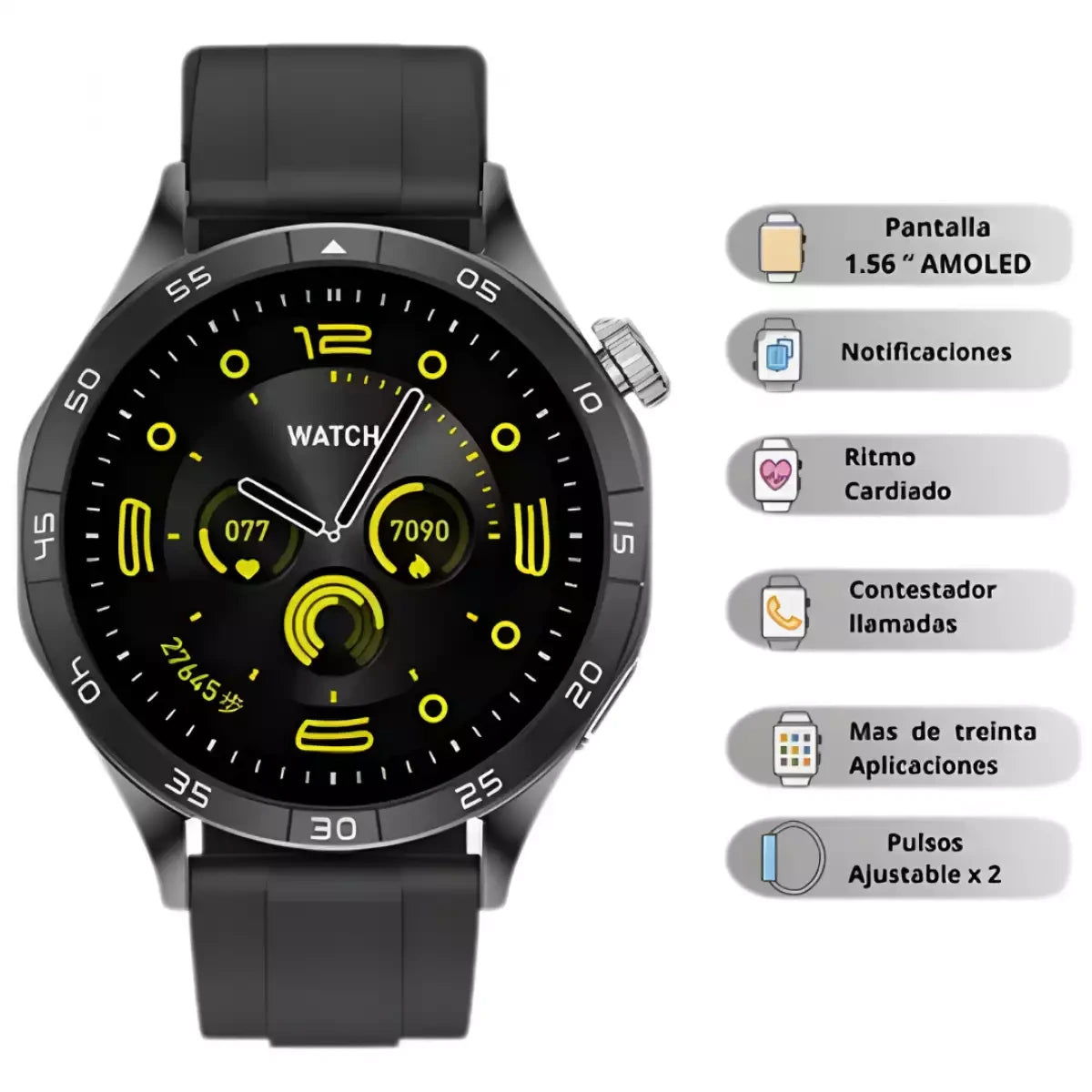 Smartwatch Mobulaa GM1 | AMOLED 466x466, Llamadas Bluetooth, Brújula y Diseño Ejecutivo Resistente