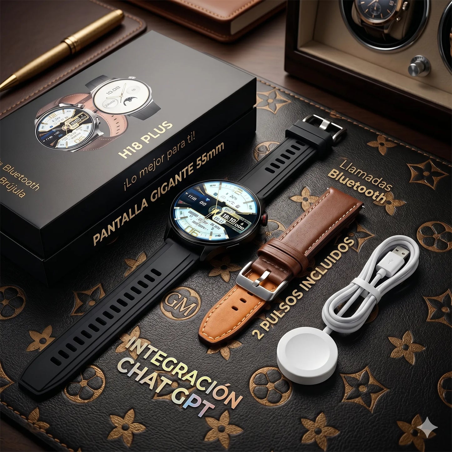 Smartwatch Mobulaa H18 Plus | Llamadas Bluetooth, Brújula, Chat GPT y 2 Pulsos Incluidos