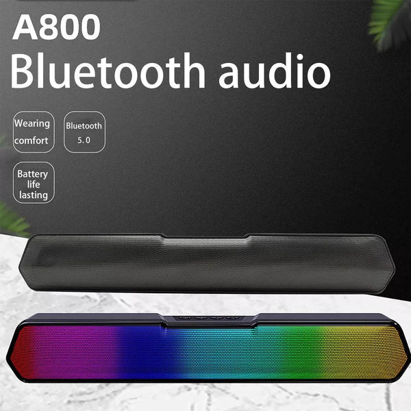 Barra de Sonido A800 Bluetooth 5.2 | 6W Potente, USB/SD/FM/AUX + Luces RGB | 38cm